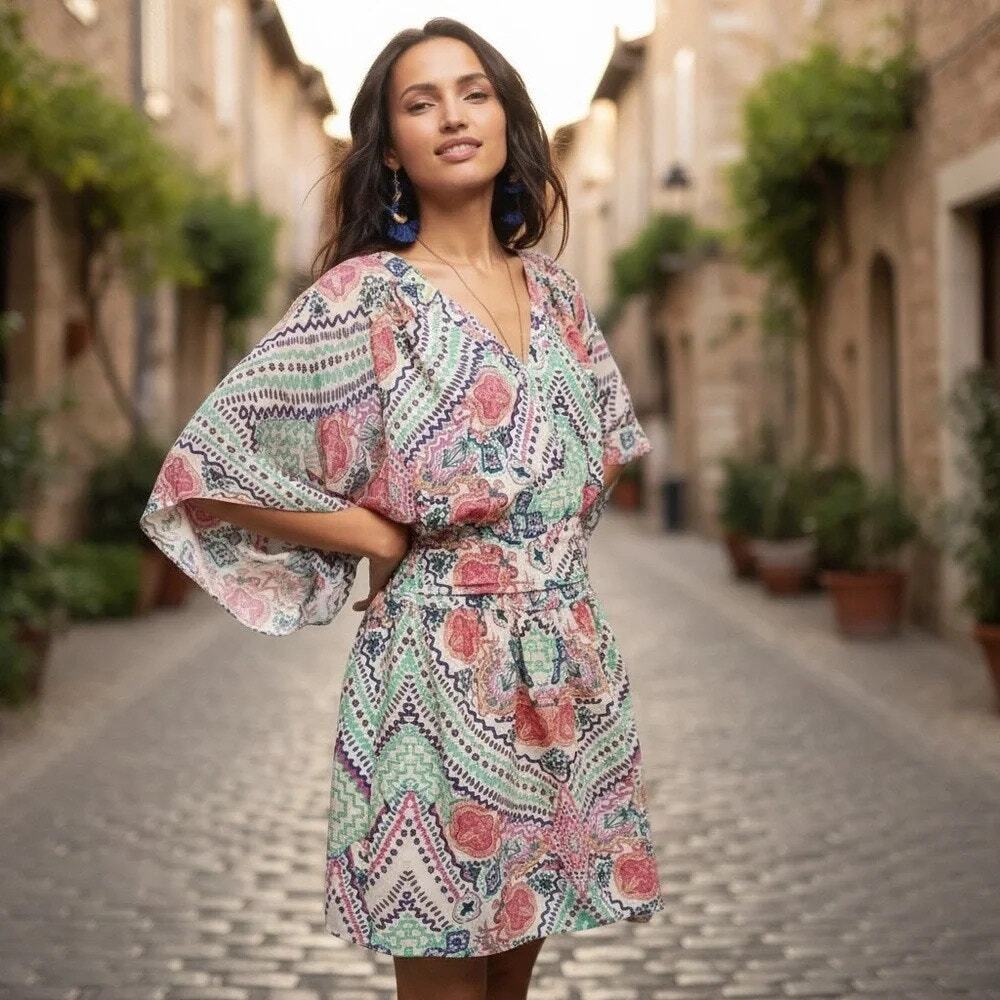 ANTHROPOLOGIE Maeve Siya Kimono Dress Floral Size 2 Mini Flowy